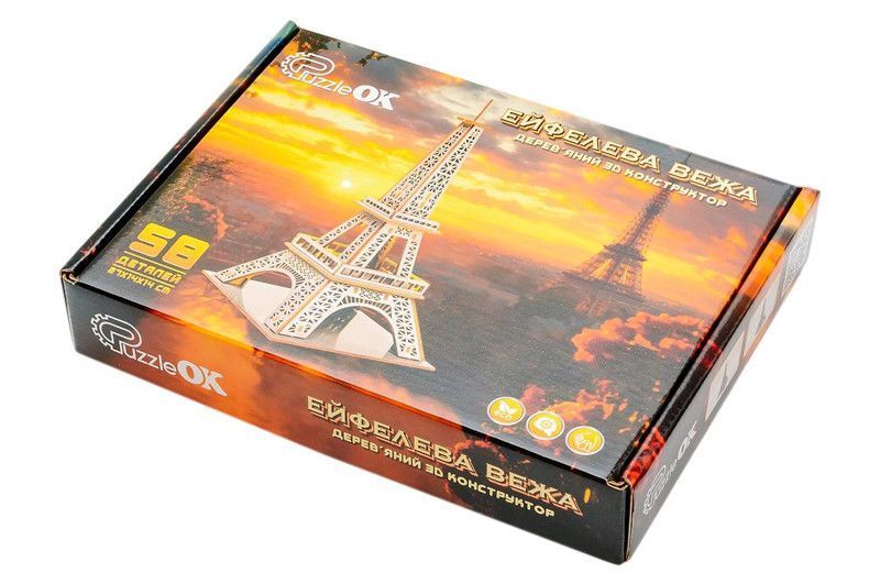 Дерев'яний 3D конструктор "Ейфелева Вежа" 58 дет. Puz-00925 р.27*14*14 см PuzzleOK Дер8185 фото