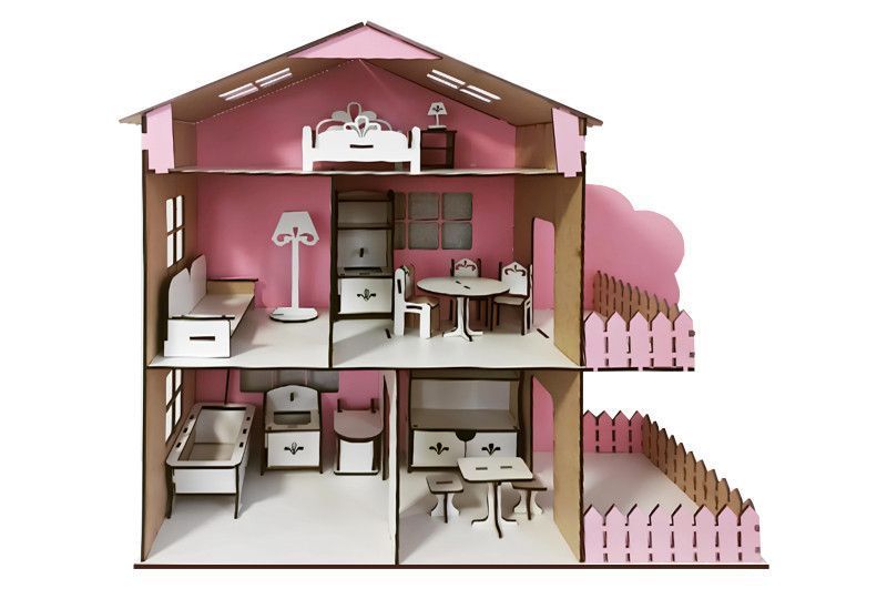 Ляльковий будиночок дерев'яний 3-поверховий з меблями Tree house рожевий AM-1.02 Дів4380 фото
